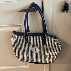 Elegant Navy and White Striped Tote